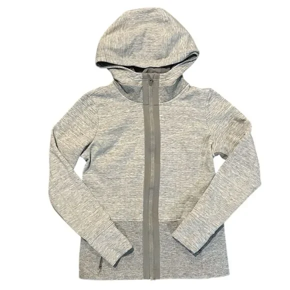 Athleta Victory Hoodie Jacket Full Zip Wmns M Gray Fitted Sweatshirt Thumbholes - Picture 1 of 11
